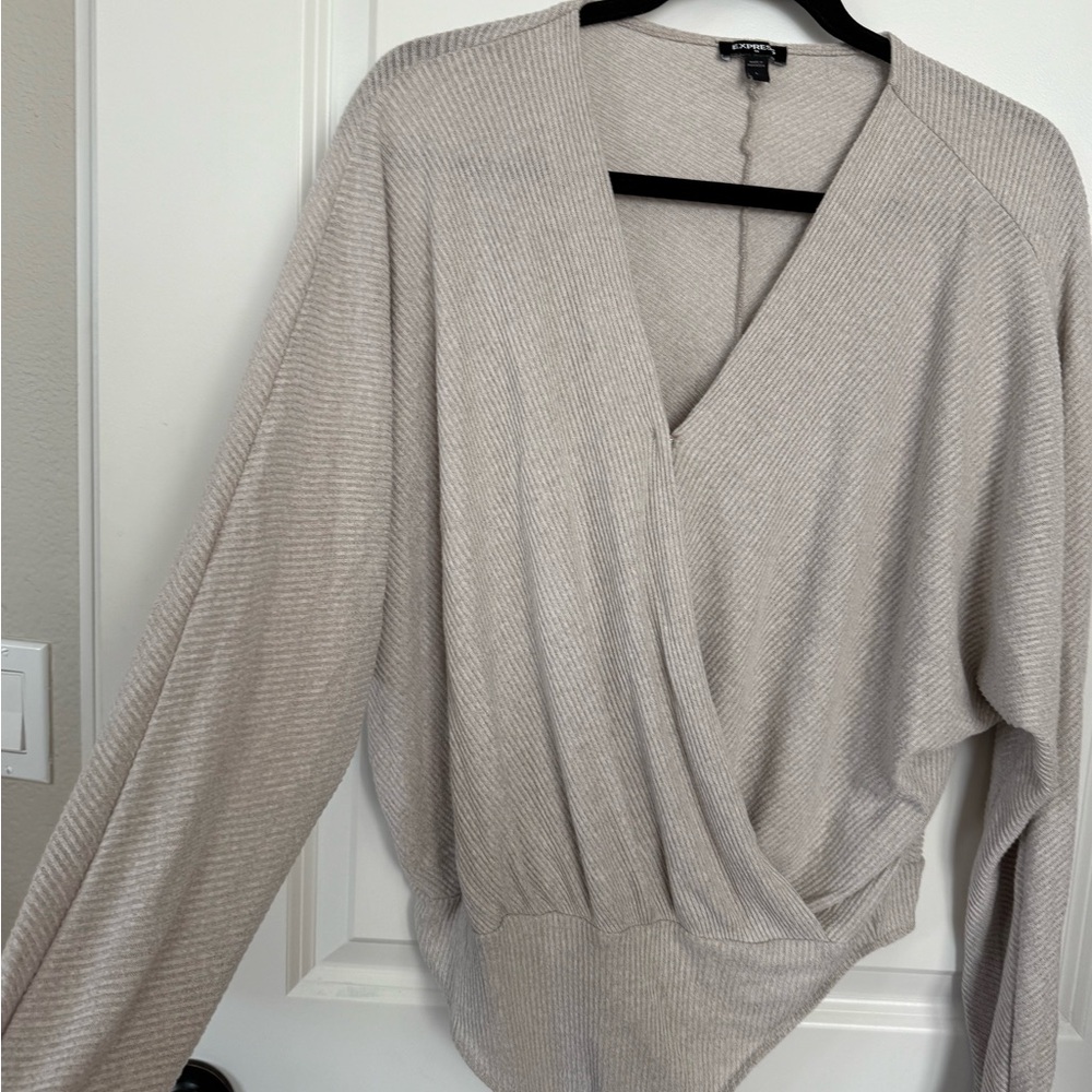 Express Light Beige Ribbed Knit Top - Picture 2 of 5